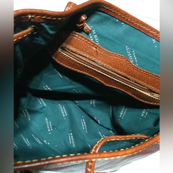 I Medici Firenze Italy Whiskey Brown Leather Rucksack Backpack Flap Buckle Snap - Picture 15 of 15